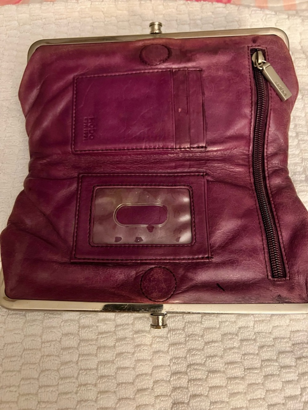 Hobo International Lauren burgundy, leather Double Frame Clutch Wallet - Picture 2 of 10